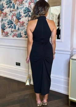 AX Paris Black Halter Neck Knot Skirt Midi Dress