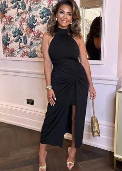 AX Paris Black Halter Neck Knot Skirt Midi Dress