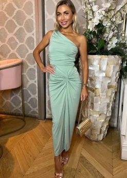 AX Paris Duck Egg One Shoulder Knot Skirt Midi Dress