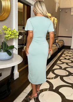 AX Paris Duck Egg Short Sleeve Ring Detail Wrap Midi Dress