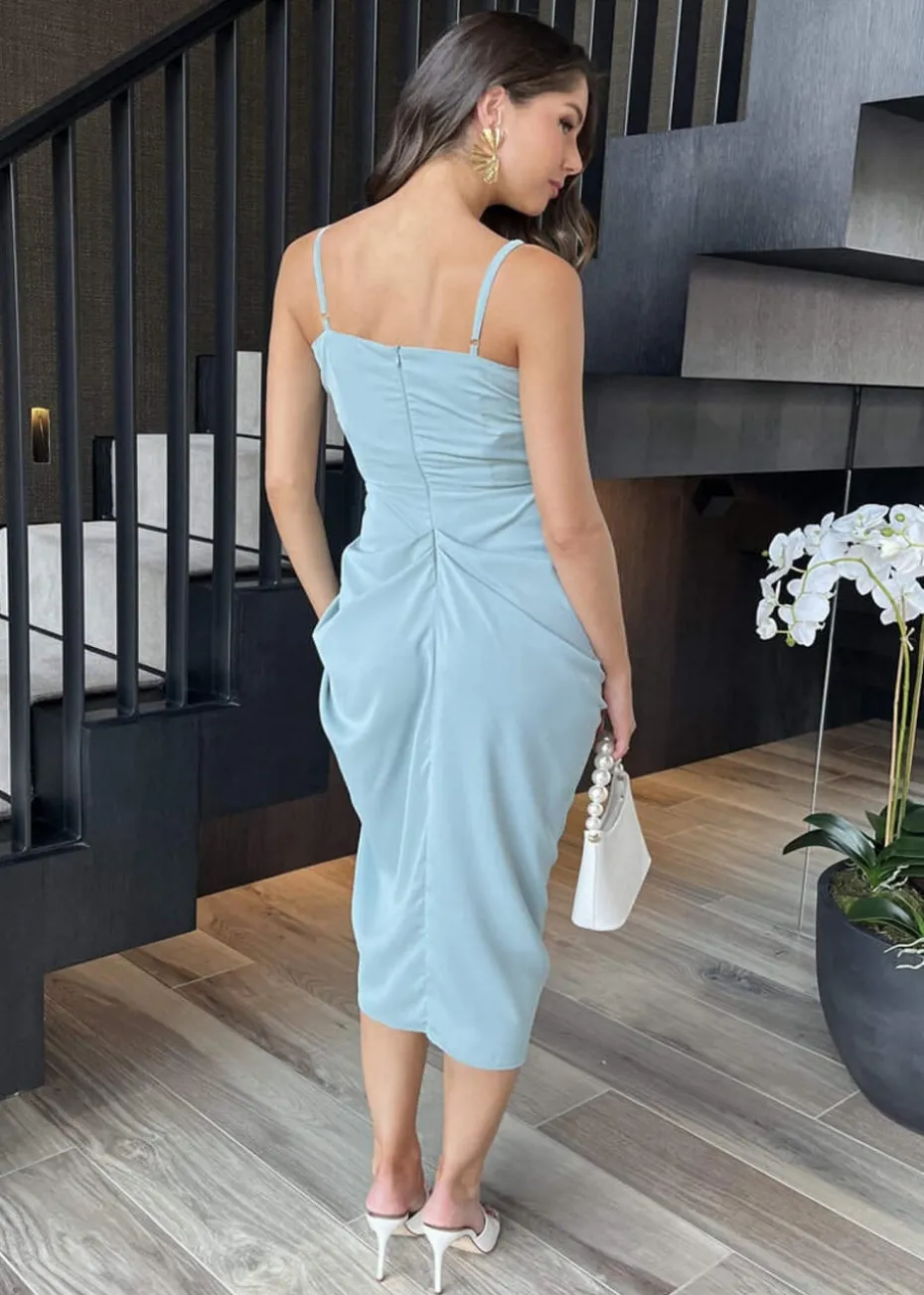 AX Paris Duck Egg Strappy Wrap Top Gathered Skirt Midi Dress