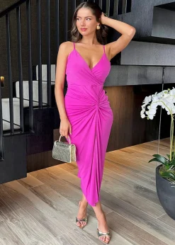 AX Paris Hot Pink Strappy Wrap Top Knot Skirt Midi Dress