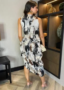 AX Paris Multi Marble Print Wrap Top Gathered Skirt Midi Dress