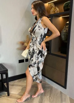 AX Paris Multi Marble Print Wrap Top Gathered Skirt Midi Dress