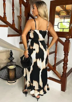 AX Paris Multi Marble Print Strappy High Low Frill Hem Midi Dress