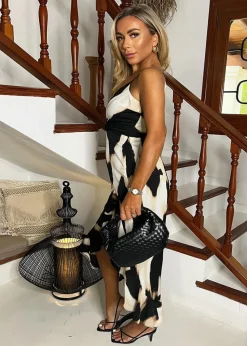 AX Paris Multi Marble Print Strappy High Low Frill Hem Midi Dress