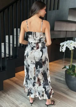 AX Paris Multi Marble Print Strappy High Low Frill Hem Midi Dress