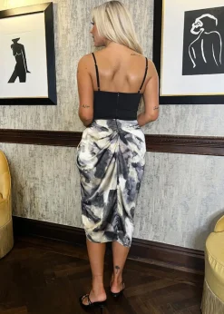 AX Paris Multi Marble Print 2 In 1 Strappy Cowl Neck Gathered Skirt Midi Dress