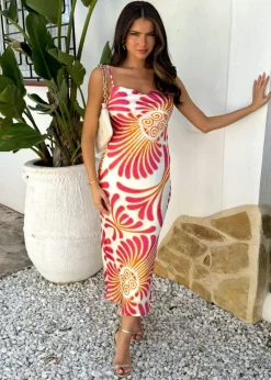 AX Paris Pink Abstract Print Strappy Cowl Neck Slip Midi Dress