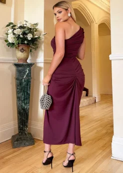 AX Paris Plum One Shoulder Knot Skirt Midi Dress