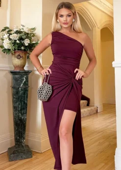 AX Paris Plum One Shoulder Knot Skirt Midi Dress