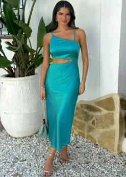 AX Paris Turquoise Asymmetric Cut Out Strappy Midi Dress