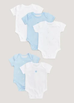 Baby 5 Pack Blue & White Bodysuits (Newborn-23mths)