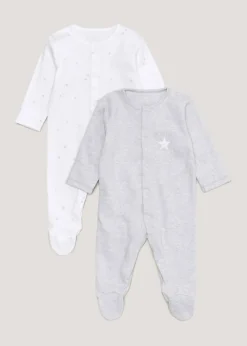 Baby 2 Pack Grey Star Sleepsuit (Newborn-23mths)