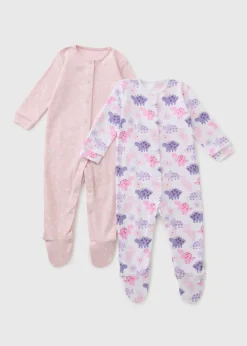 Baby 2 Pack Pink Dinosaur Sleepsuit (Newborn-23mths)
