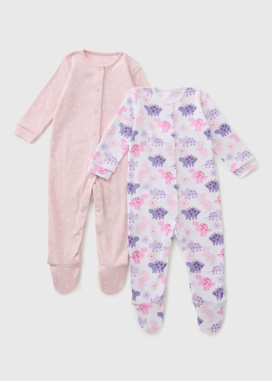 Baby 2 Pack Pink Dinosaur Sleepsuit (Newborn-23mths)