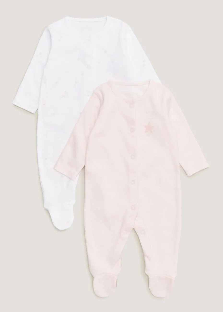 Baby 2 Pack Pink Star Sleepsuits (Newborn-23mths)