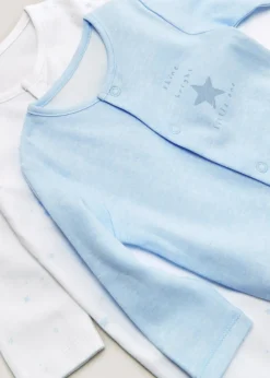 Baby 2 Pack White & Blue Sleepsuits (Newborn-23mths)