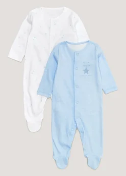 Baby 2 Pack White & Blue Sleepsuits (Newborn-23mths)