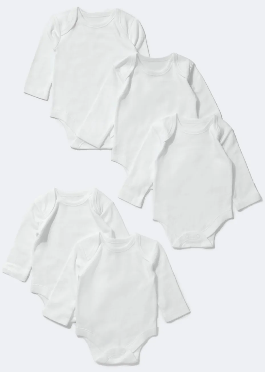Baby 5 Pack White Long Sleeve Bodysuits (Tiny Baby-23mths)