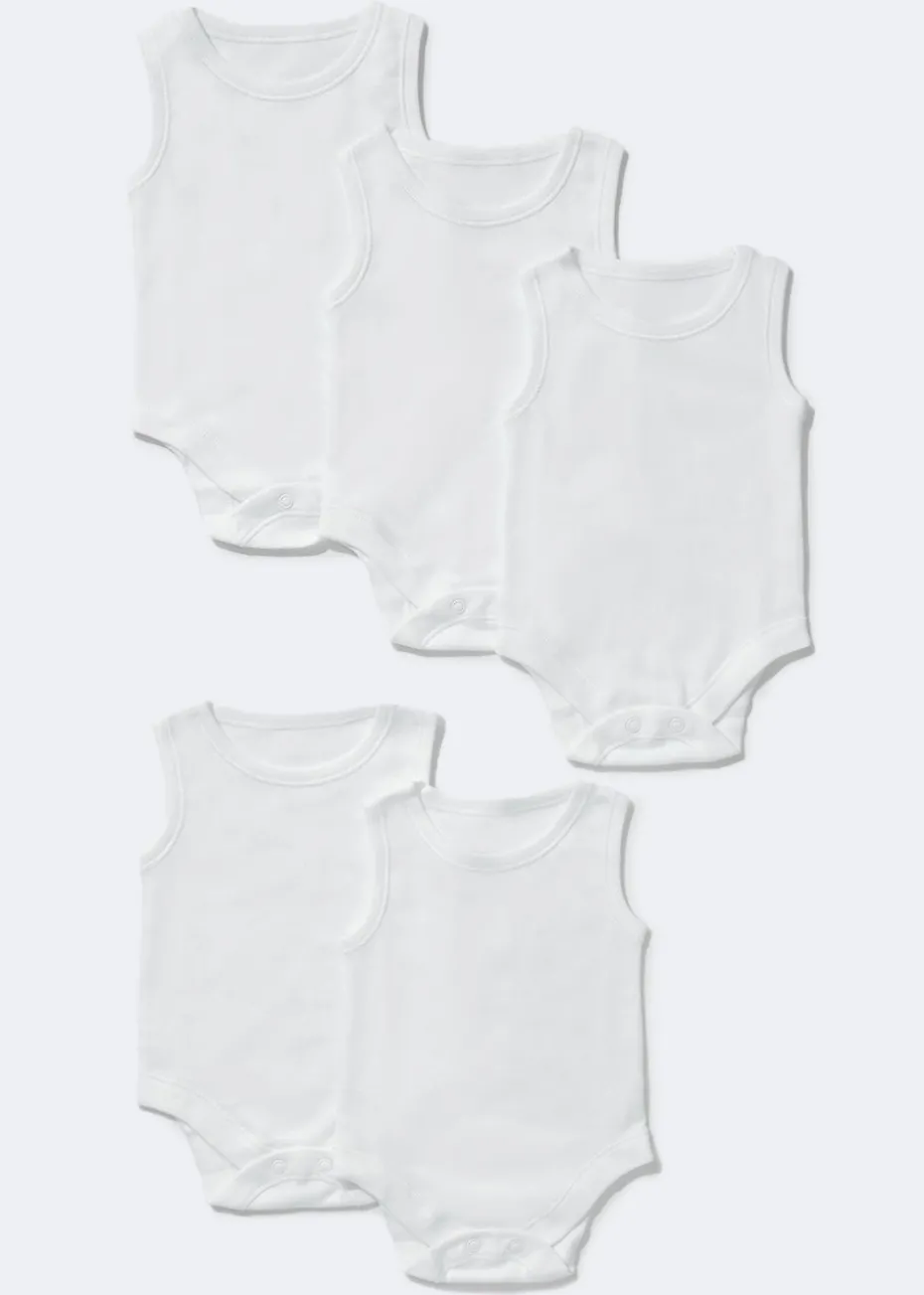 Baby 5 Pack White Sleeveless Bodysuits (Newborn-23mths)