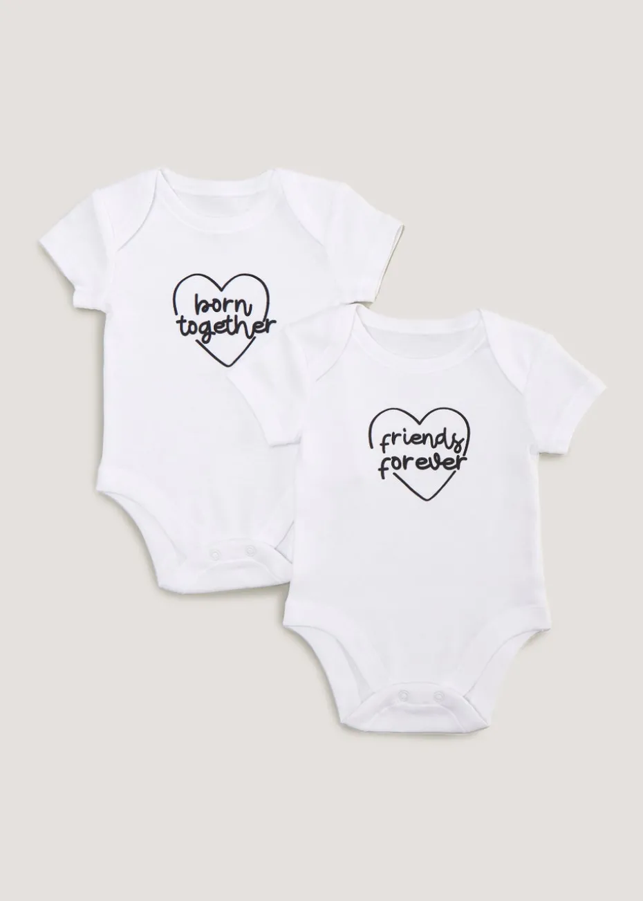 Baby 2 Pack White Twin Bodysuits (Tiny Baby-12mths)