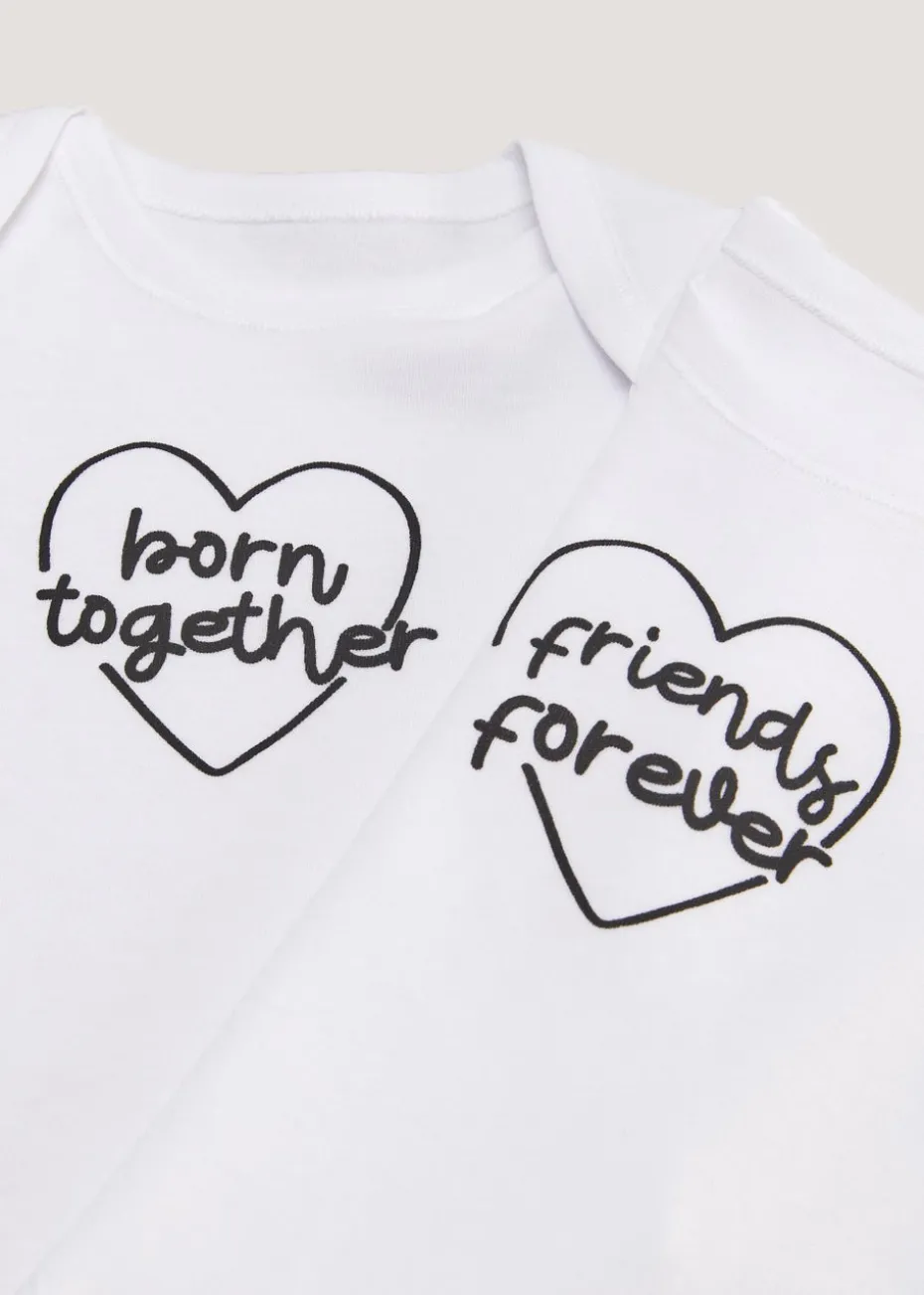 Baby 2 Pack White Twin Bodysuits (Tiny Baby-12mths)