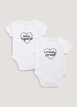 Baby 2 Pack White Twin Bodysuits (Tiny Baby-12mths)