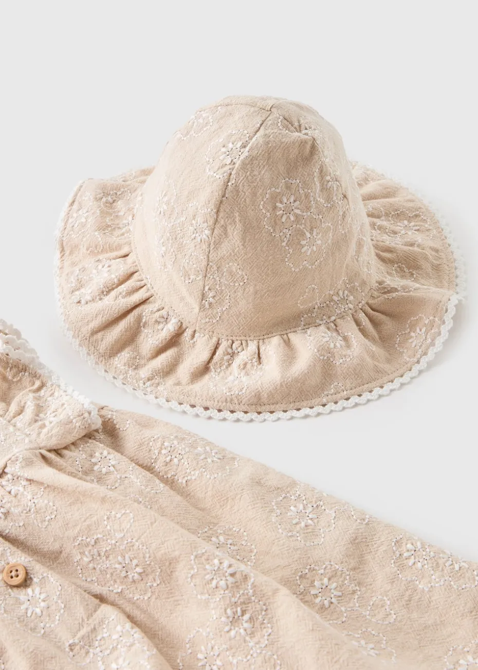 Baby Beige Embroidered Romper & Hat Set (Newborn-23mths)