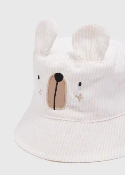 Baby Beige Stripe Bear Bucket Hat (Newborn-24mths)