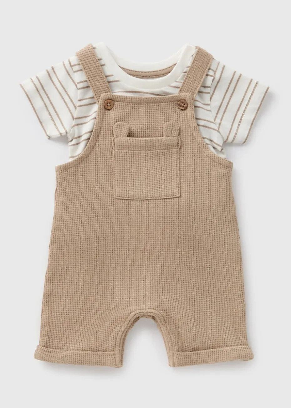 Baby Beige Stripe Knit Dungaree Set (Newborn-23mths)