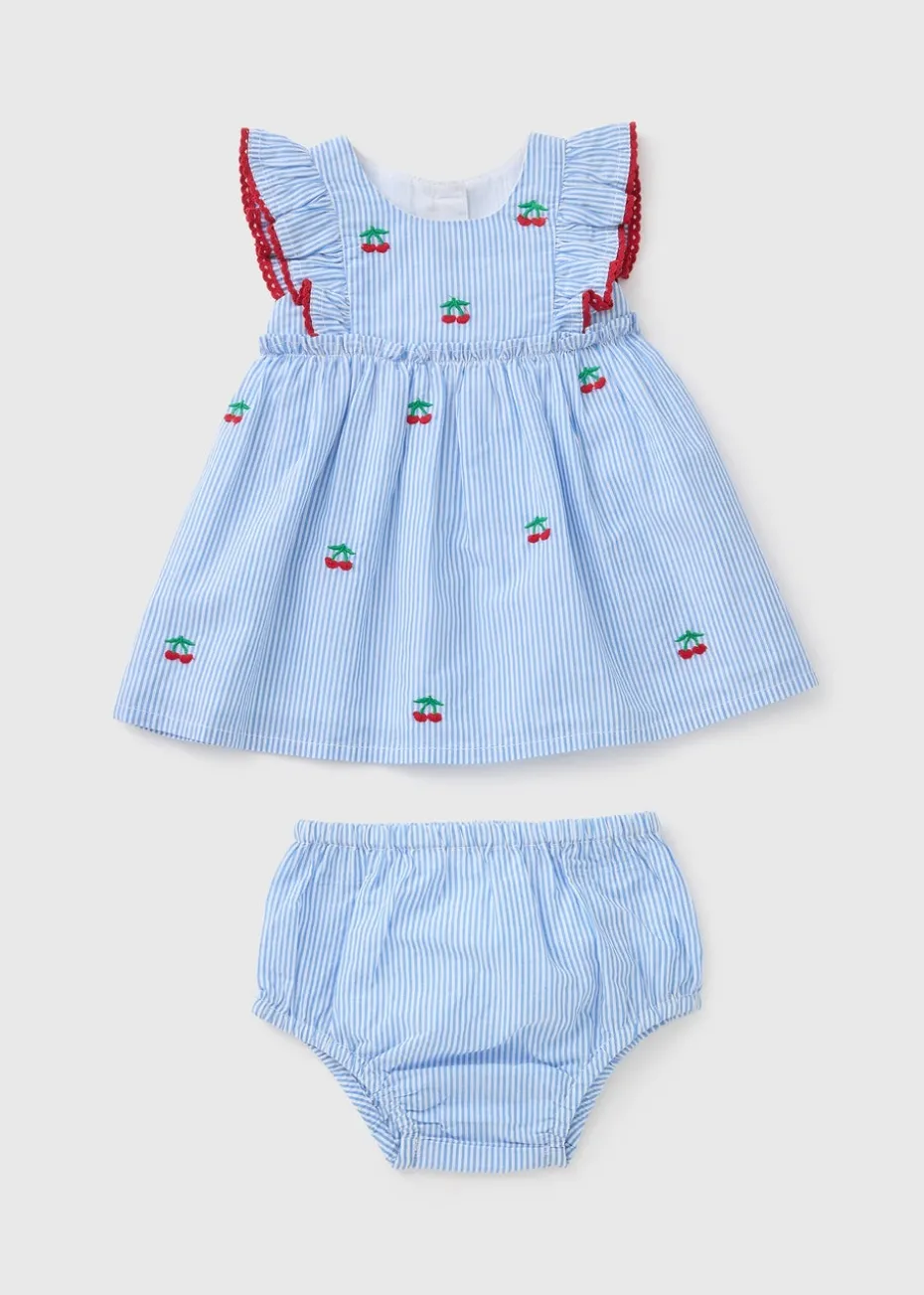 Baby Blue Cherry Dress & Knicker Set (Newborn-23mths)