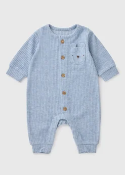 Baby Blue Ribbed Bear Romper (Newborn-23mths)