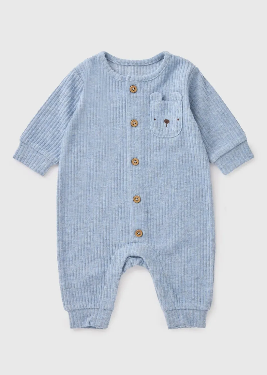 Baby Blue Ribbed Bear Romper (Newborn-23mths)