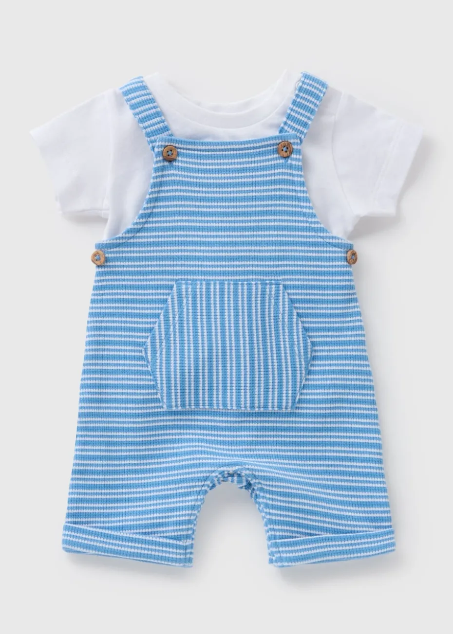 Baby Blue Stripe Knit T Shirt & Dungaree Set (Newborn-23mths)