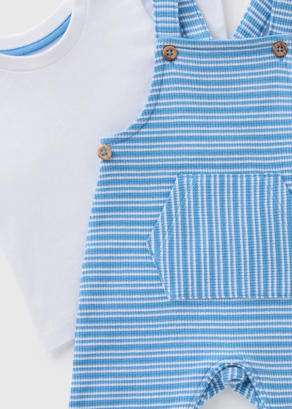 Baby Blue Stripe Knit T Shirt & Dungaree Set (Newborn-23mths)