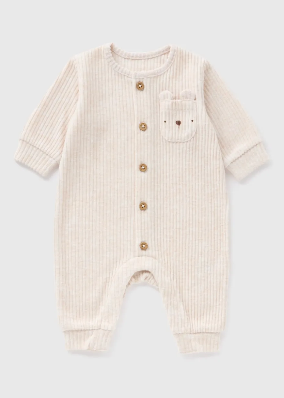 Baby Cream Bear Ribbed Romper (Newborn-18mths)