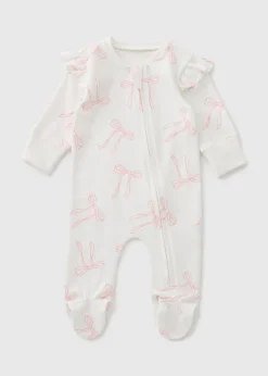 Baby Cream Bow Zipped Sleepsuit (Newborn-18mths)