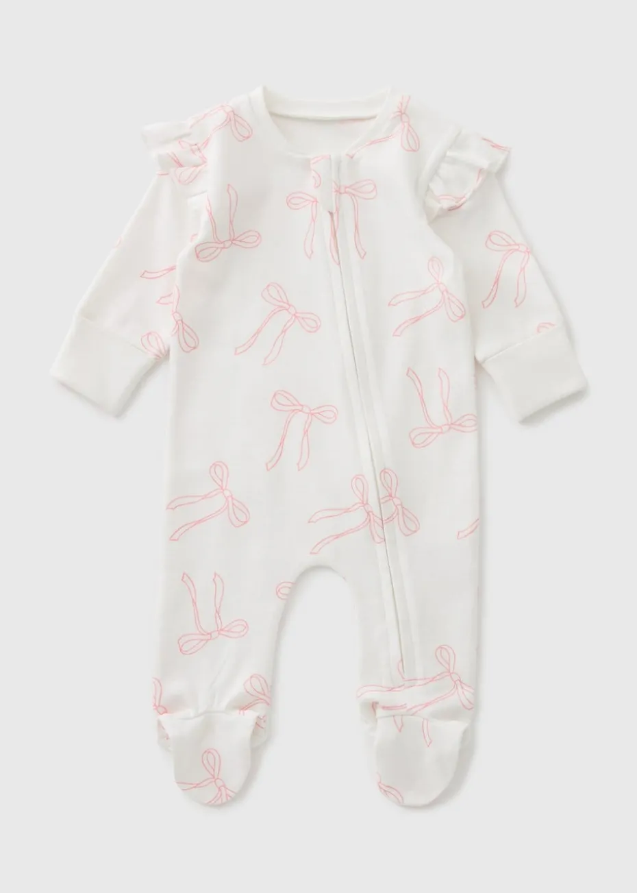 Baby Cream Bow Zipped Sleepsuit (Newborn-18mths)
