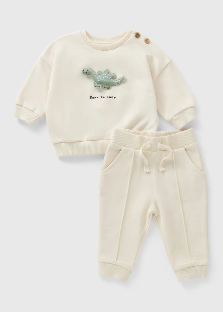Baby Cream Dino Sweatshirt & Jogging Bottom Set (Newborn-23mths)
