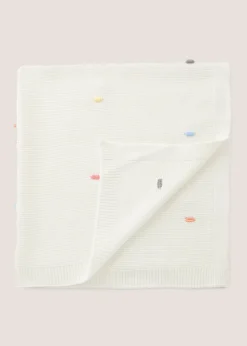 Baby Cream Knit Pom Pom Blanket