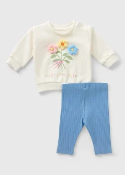 Baby Ecru 3D Flower  Sweatshirt & Legging Set (Newborn-23mths)