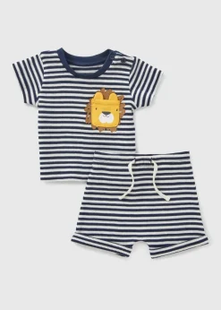 Baby Navy Lion Waffle Stripe Top & Shorts Set (Newborn-23mths)