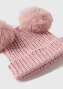 Baby Pink Double Pom Pom Beanie (Newborn-24mths)