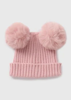 Baby Pink Double Pom Pom Beanie (Newborn-24mths)