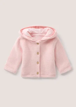 Baby Pink Jersey Lined Knitted Cardigan (Newborn-23mths)