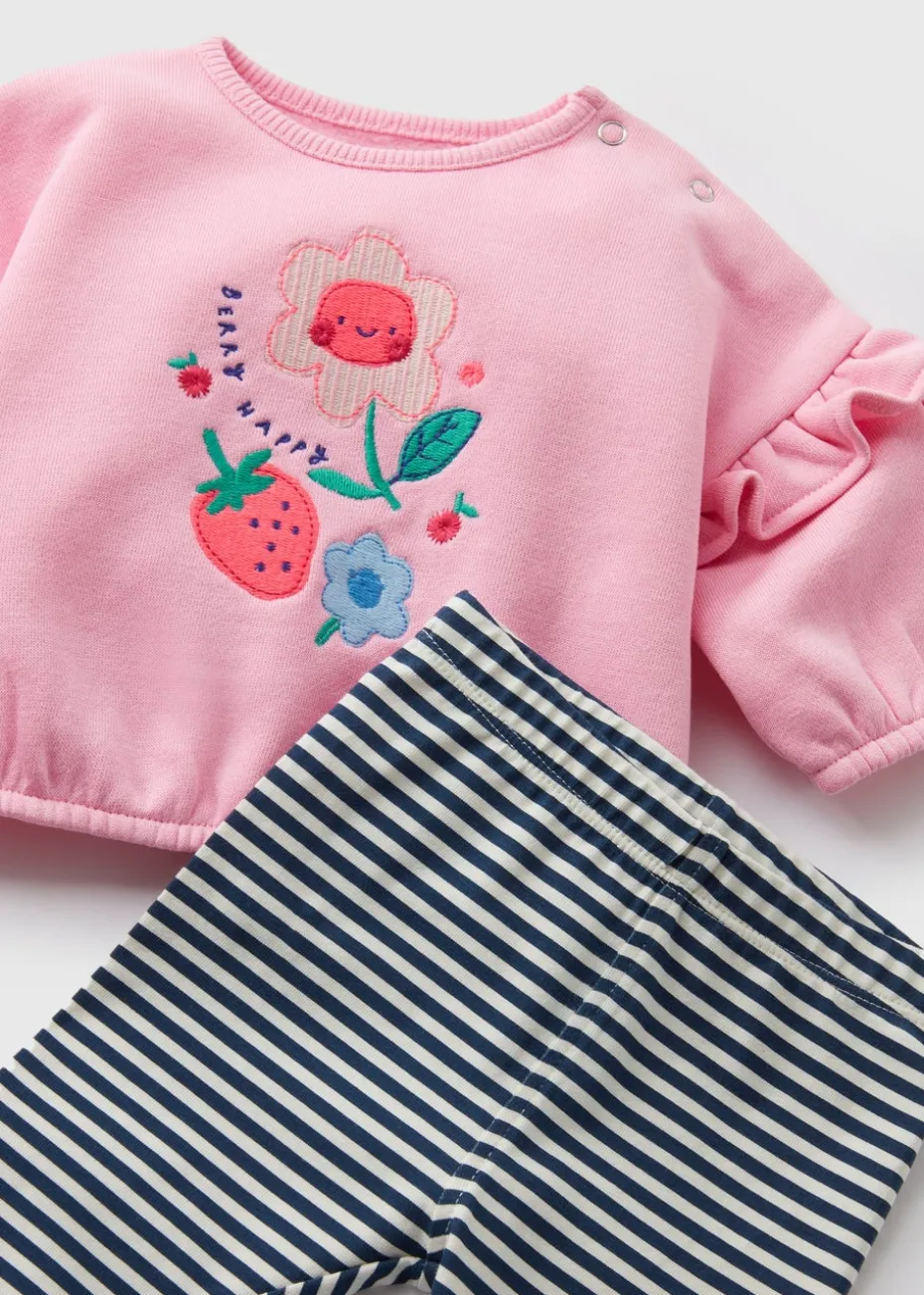 Baby Pink Strawberry Sweatshirt & Leggings Set (Newborn-23mths)