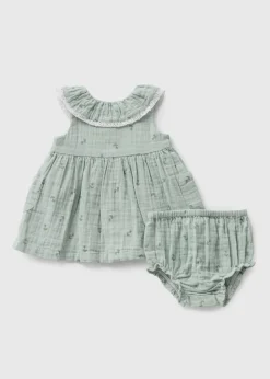 Baby Sage Woven Floral Dress Set (Newborn-23mths)