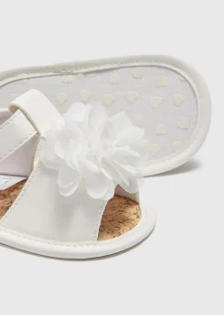 Baby White Corsage Soft Sole Sandals (Newbown-18mths)