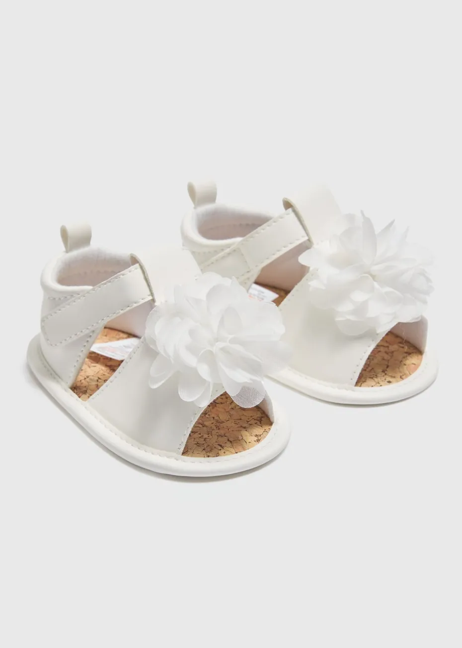 Baby White Corsage Soft Sole Sandals (Newbown-18mths)